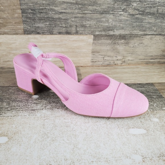 Chinese Laundry Shoes - Chinese Laundry Rozie Womens Heel Pumps Sz 7.5 M Pink Denim Slingback Block Heel